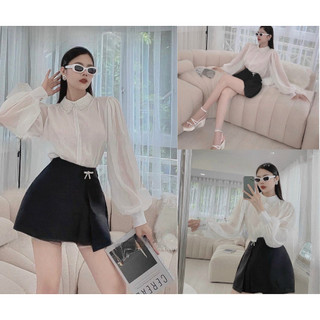 Sơ mi cổ ren vải tơ mềm 2 lớp