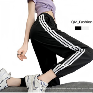 Quần Jogger ba sọc thể thao nam nữ mặt vải co dã đanh mịn, quần 3 sọc đi học,mẫu dài cạp cao, quần baggy nữ ống rộng