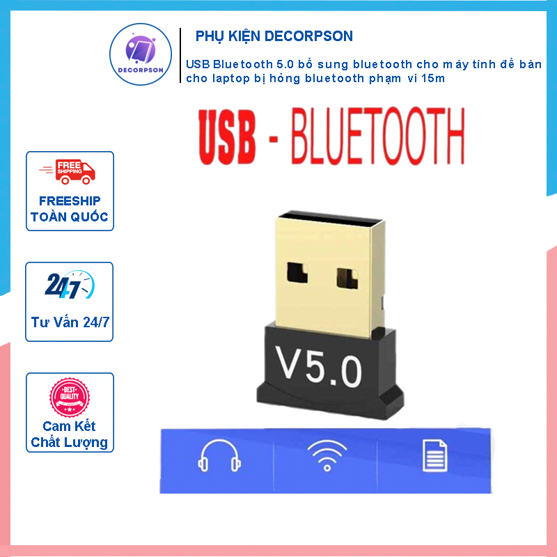 USB Bluetooth 5.0 bổ sung bluetooth cho máy tính để bàn, cho laptop bị hỏng bluetooth phạm vi 15m