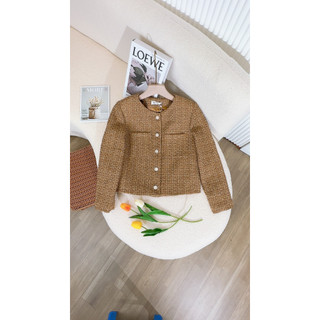 Áo khoác dạ tweed 2 lớp sang chảnh 2 túi cổ tròn cúc ngọc Evaclothes