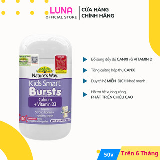 Viên Nhai Cho Bé Nature’s Way Kids Smart Calcium + Vitamin D3 Burstlets Bổ Sung Canxi Phát Triển Chiều Cao