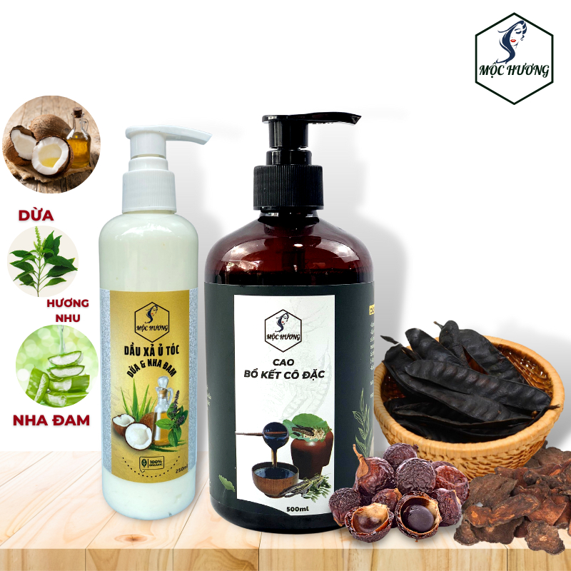 Dầu Gội & Xả Cao Bồ Kết 500Ml & Sữa Dừa, Nha Đam 250Ml - Óng Ả Chắc Khoẻ, Đen Mượt Vào Nếp