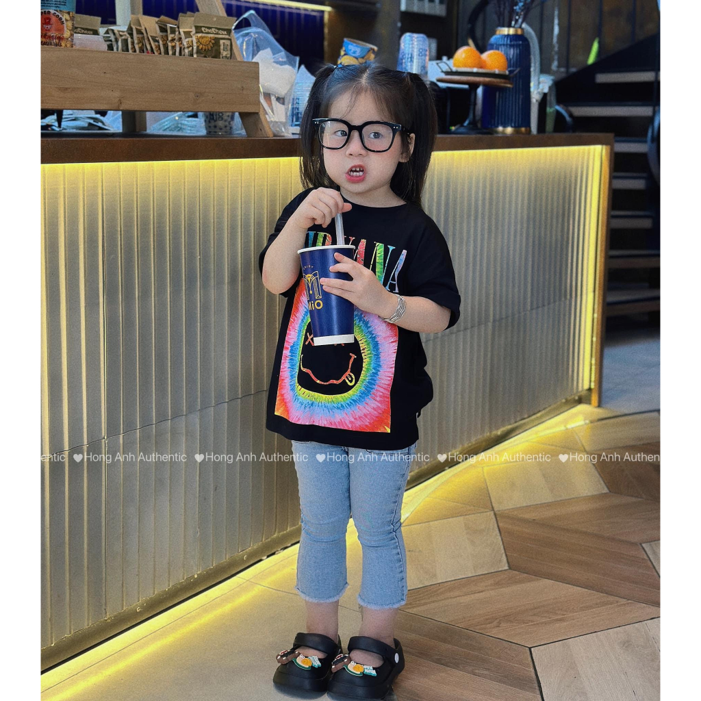 Áo thun nirvana cầu vồng cho bé gái , bé trai , áo phông cho cả gia đình unisex , Kid_genz