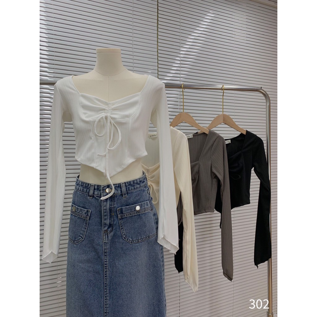 Áo thun tăm dài tay rút ngực vạt nhọn - Retrosstyle - Aorutnguc0302_P6K11
