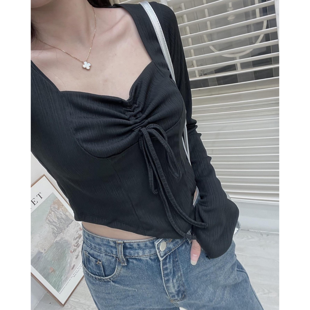 Áo thun tăm dài tay rút ngực vạt nhọn - Retrosstyle - Aorutnguc0302_P6K11