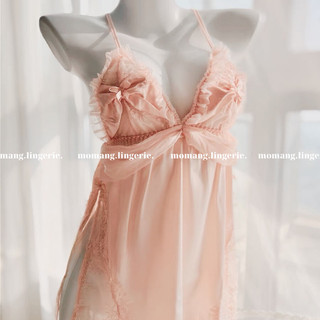V018 Váy Ngủ Lụa Cao Cấp 2 Dây Kết Nơ Trước Phong Cách Gợi Cảm Quyến Rũ Mơ Màng