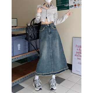 Chân váy bò dài chân váy denim nữ dài chữ a
