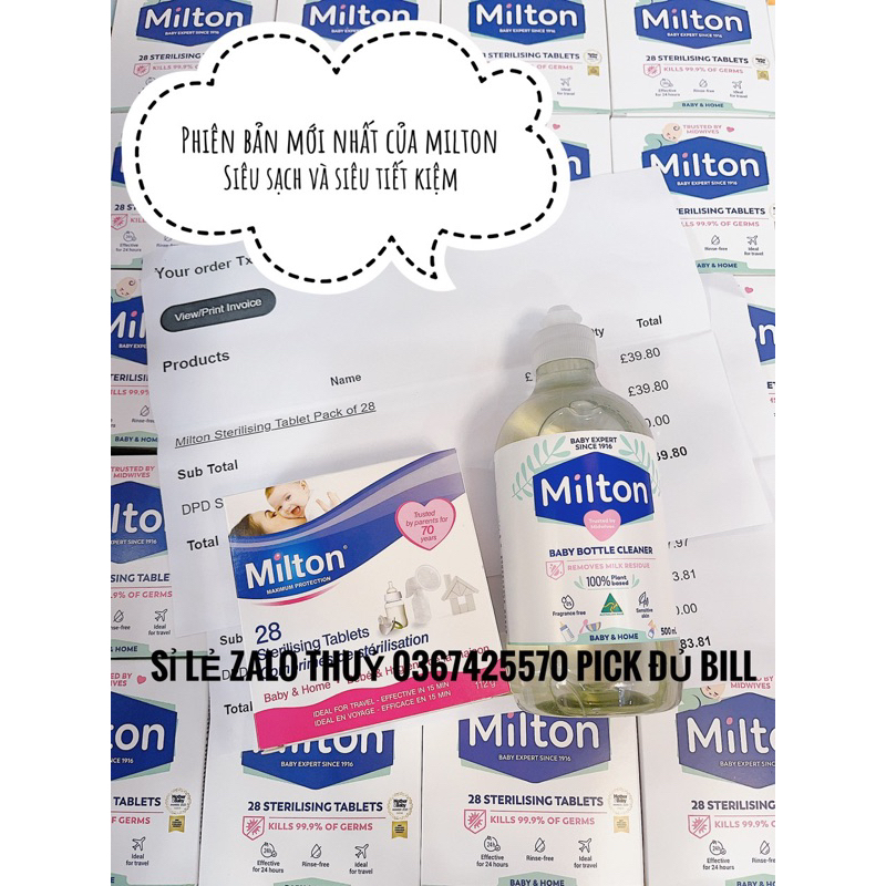 (Hàng bill ) Nước rửa bình Milton 500ml - Viên rửa bình Milton (28 viên)