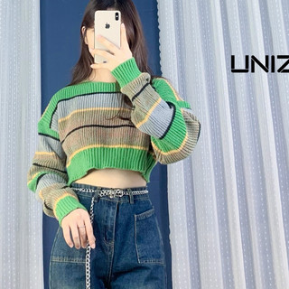 Áo len croptop kẻ ngang , dài tay hàng cao cấp UNIZ - Aolenkengang1256
