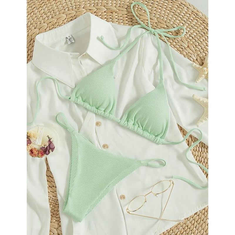 Sọc Bộ Bikini Buộc lại Dây Tam giác Bras & Quần lót Thong 2 mảnh Bộ đồ tắm