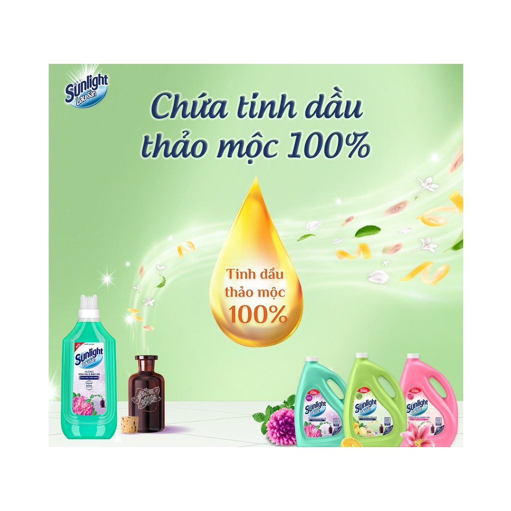 Nước lau sàn Sunlight tinh dầu thảo mộc hương hoa hạ và bạc hà chai 997ml