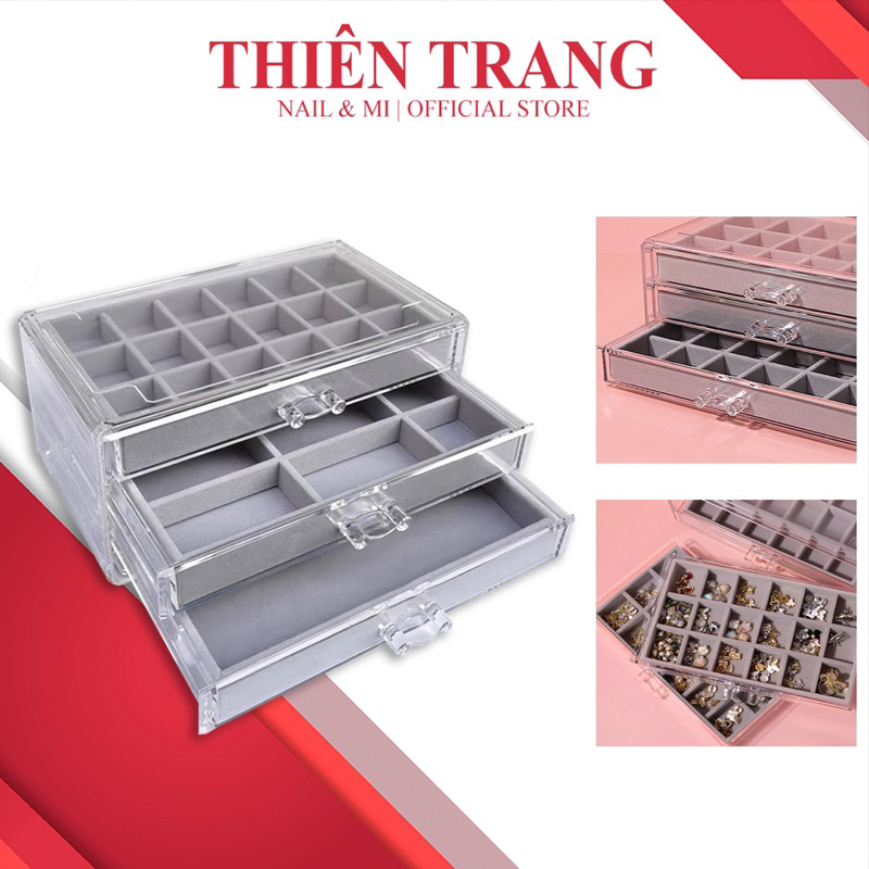 (khay mica 3 tầng nhung) khay đựng charm đá 3 tầng chất liệu mika- đựng trang sức 3 tầng cao cấp