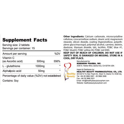 Viên uống chống oxy hóa da và thải độc gan HB GLUTATHION C - PLUS hộp 30 viên