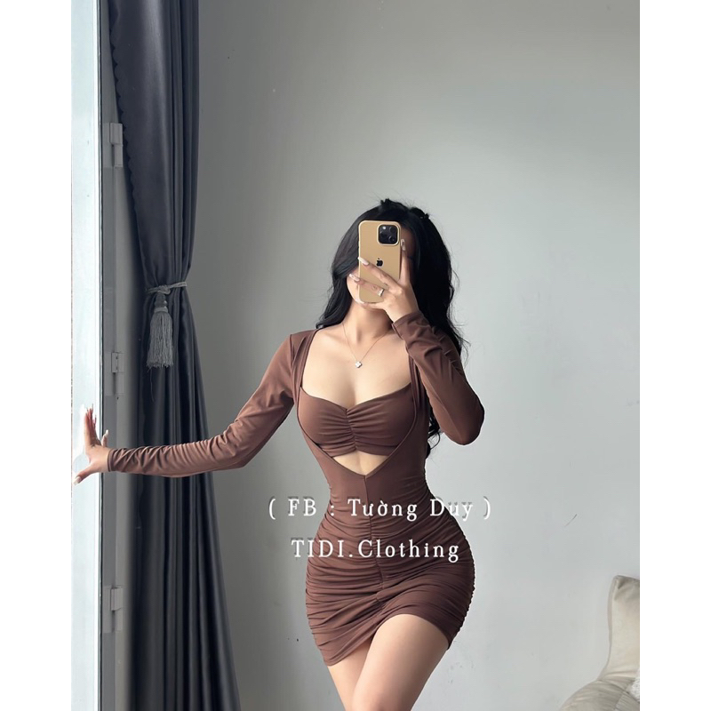Đầm Body Thun Dẻo Khoét Eo Tay Dài D238