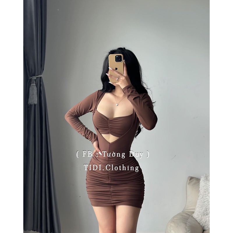 Đầm Body Thun Dẻo Khoét Eo Tay Dài D238