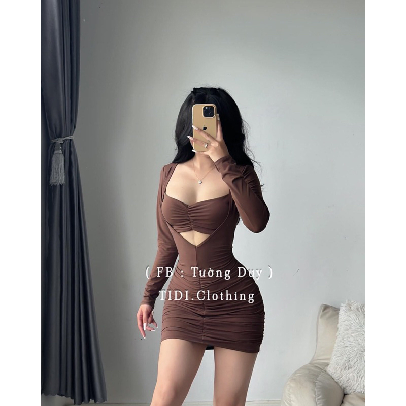 Đầm Body Thun Dẻo Khoét Eo Tay Dài D238