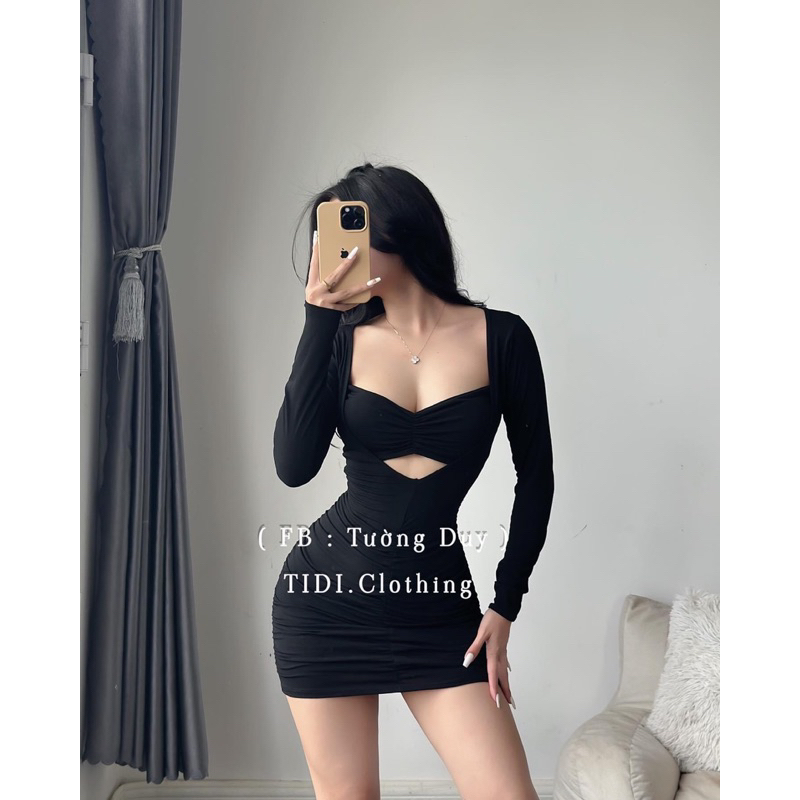 Đầm Body Thun Dẻo Khoét Eo Tay Dài D238