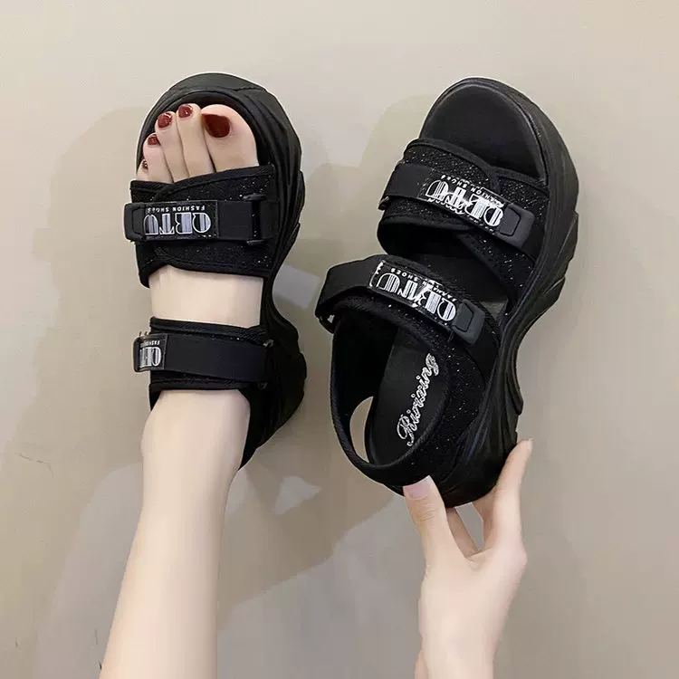 Sandal Nữ Đế Cao 6CM Dép Xăng Đan Quai Hậu Cao Cấp Sẵn Màu Đen Màu Kem Size 35-40