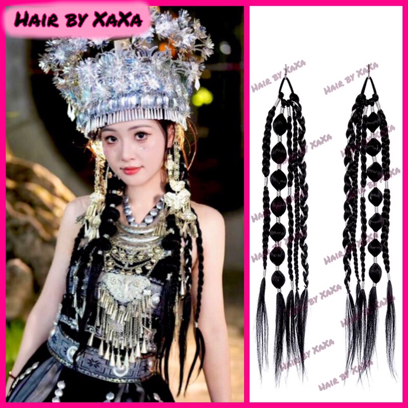 Chùm Tóc Giả Thắt Bím Dây Bạc Phong Cách Dân Tộc Miêu, Tây Tạng X123