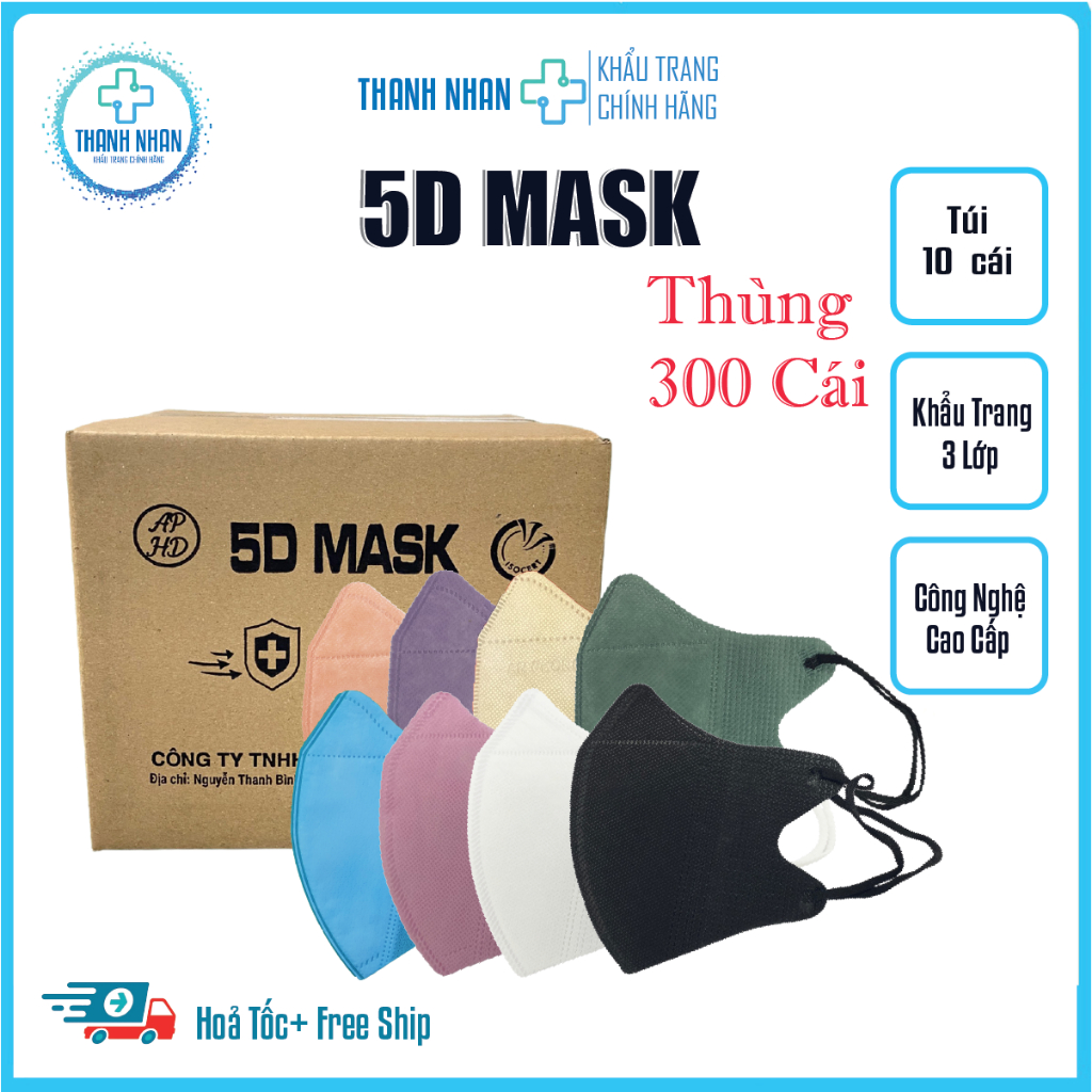 (Thùng 300 cái ) Khẩu trang 5D mask sản phẩm HOTTREND thái lan nhiều màu.