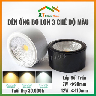 Đèn Ống Bơ 7W/12W 3 Màu Ốp Nổi Trần,Đèn Bơ Lon 3 Chế Độ Màu 7W phi 90mm,12W phi 110mm