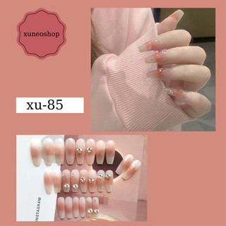 Móng tay giả đính đá XUNEOSHOP form dài màu hồng ,trắng hottrend