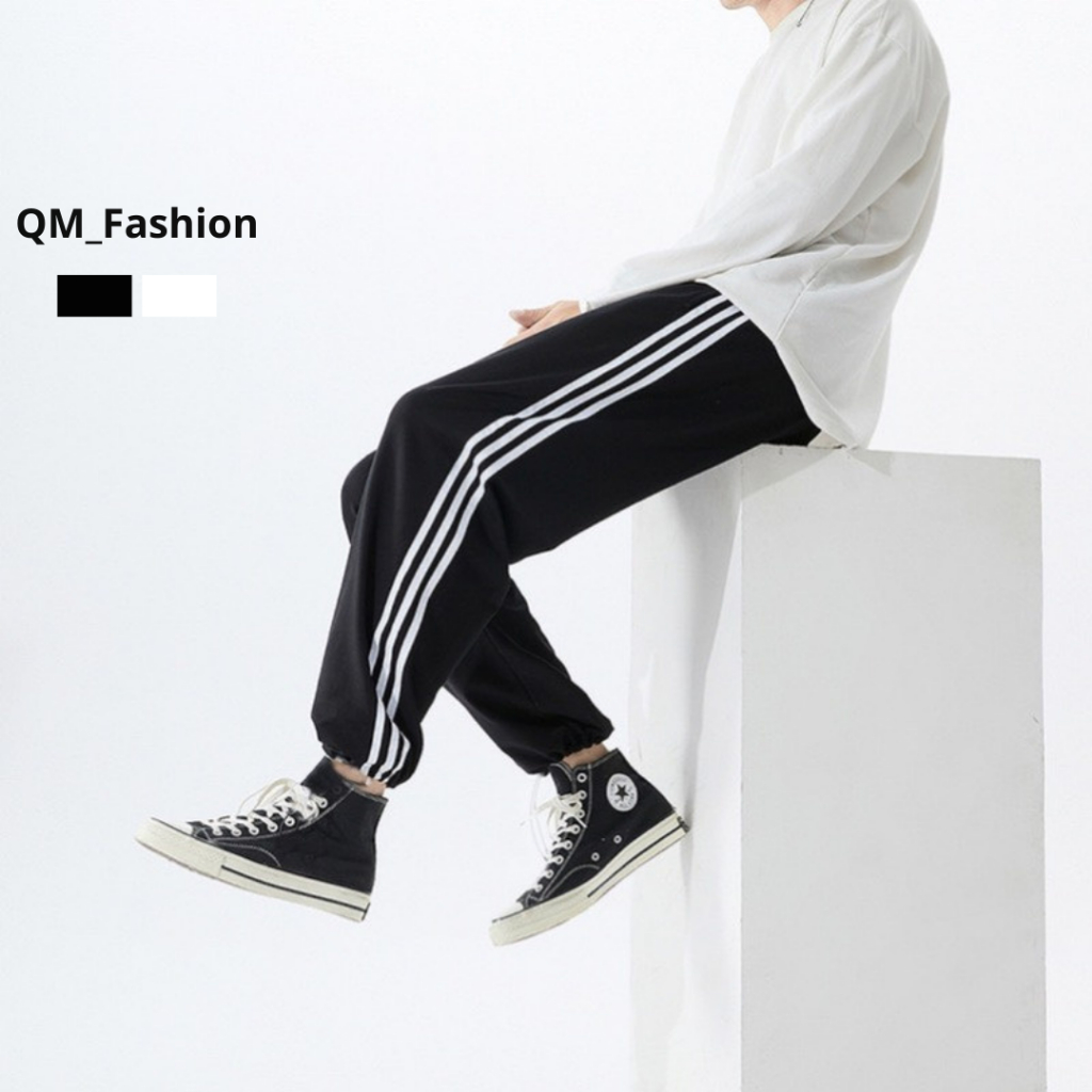 Quần ba sọc jogger, form rộng thể thao nam, quần lưng thun WIND, sọc cạp cao dạo phố