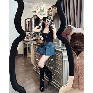 Chân Váy Jean Pradaa Xếp Ly QC