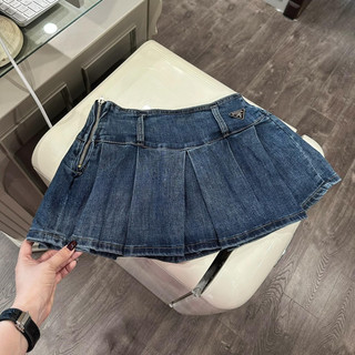 Chân Váy Jean Pradaa Xếp Ly QC