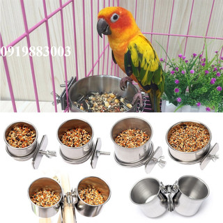 Bát Cốc Đựng Thức Ăn Nước Uống Bằng Thép Không Gỉ có Kẹp gắn Lồng Nuôi Chim Vẹt Chuột