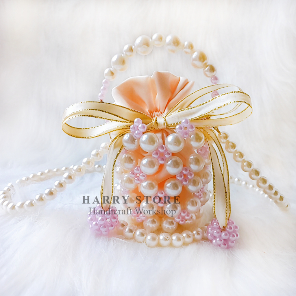 Túi handmade tự đan ngọc trai HRRB-T size M, Túi xách cho nữ đi chơi/ dự tiệc/ công sở