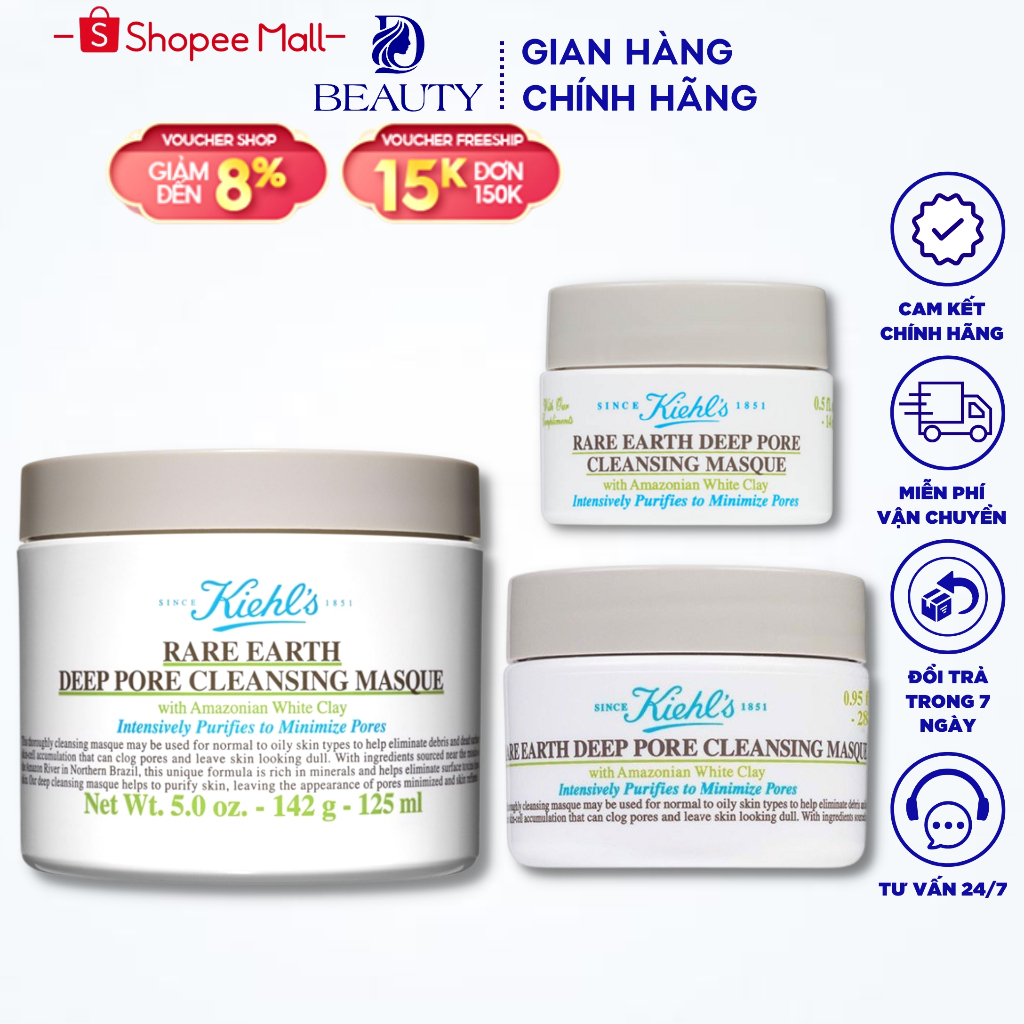 Mặt Nạ Đất Sét Kiehl's Rare Earth Deep Pore Cleansing Masque Làm Sạch Sâu Se Khít Lỗ Chân Lông, giảm mụn đầu đen | BigBuy360 - bigbuy360.vn