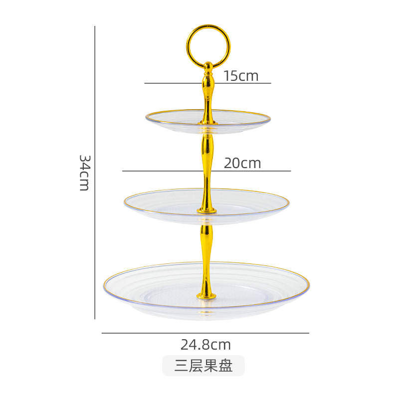 Khay đựng bánh kẹo đám cưới 3 tầng nhựa trong suốt viền vàng bàn decor gia tiên