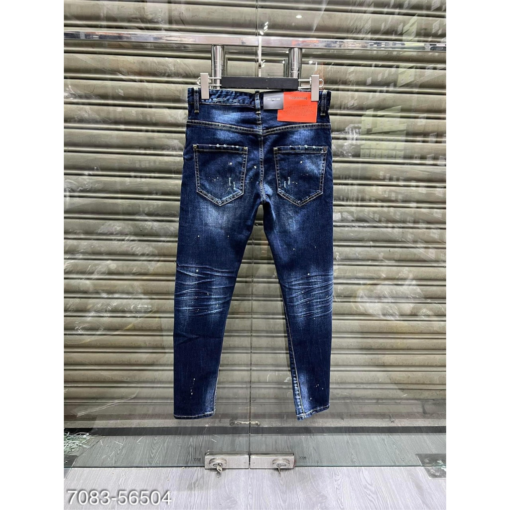 Quần Jean Nam DSQ Xanh Trơn Đơn giản - Quần Jean Bò Nam Rách Gối Hàng Cao Cấp
