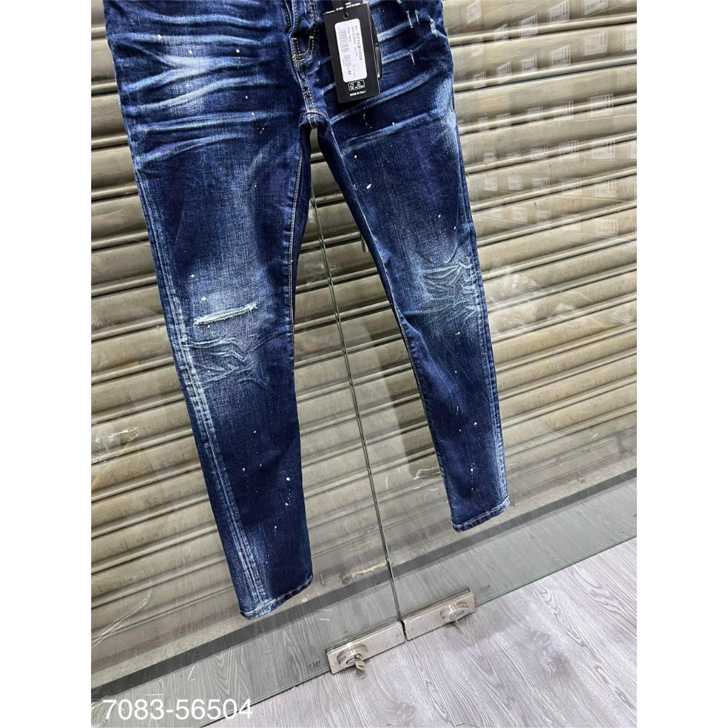 Quần Jean Nam DSQ Xanh Trơn Đơn giản - Quần Jean Bò Nam Rách Gối Hàng Cao Cấp
