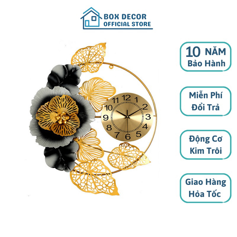 Đồng Hồ Treo Tường Trang Trí Nhà Cửa Lá Sen, Lá Ginkgo, Hoa Mai Nghệ Thuật Kim Trôi Cao Cấp Box Decor BD2010