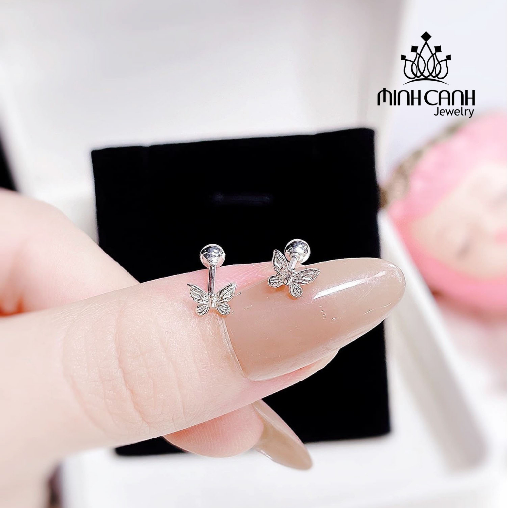 Bông Tai Bạc Cánh Bướm Mini Chốt Bi Ren - Minh Canh Jewelry