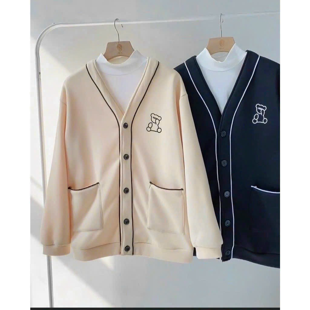 Áo Khoác Hoodie Nam Nữ Form Rộng Dáng kiểu Gài Nút Có Đường Viền In HÌnh Gấu Cực Đáng Iu Hàng CuTe Hot Trend