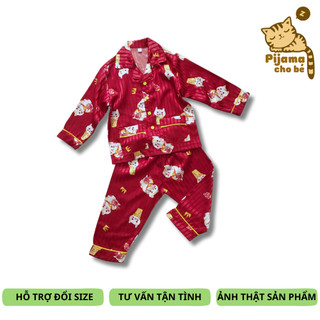 Đồ bộ Pijama dài cho bé trai bé gái vải lụa Gấm mềm mịn đẹp thoáng mát size 10-45kg