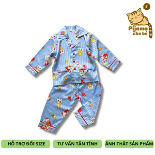 Đồ bộ Pijama dài cho bé trai bé gái vải Gấm mềm mịn đẹp thoáng mát size 10-45kg