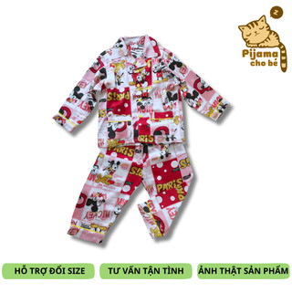 Bộ Pijama ngủ cho bé trai bé gái vải Lụa Satin mềm đẹp Nhiều mẫu Hoạt hình vui nhộn 10-45kg