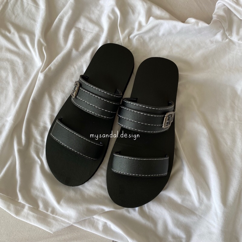 Dép sandal quai ngang phối khoen