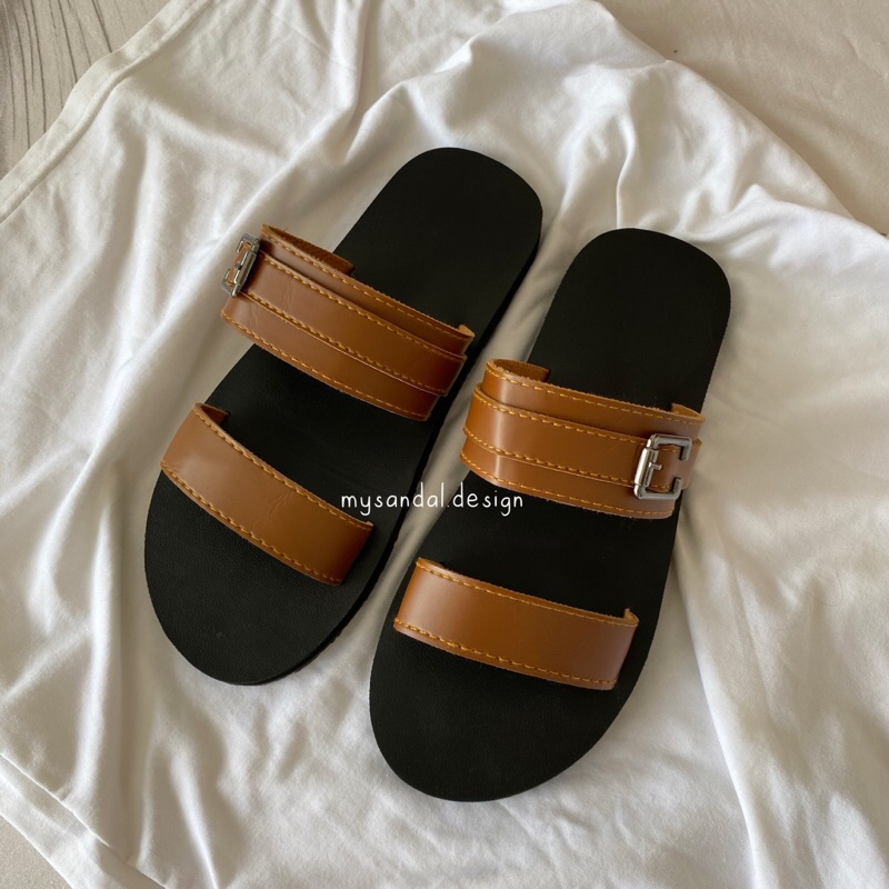 Dép sandal quai ngang phối khoen