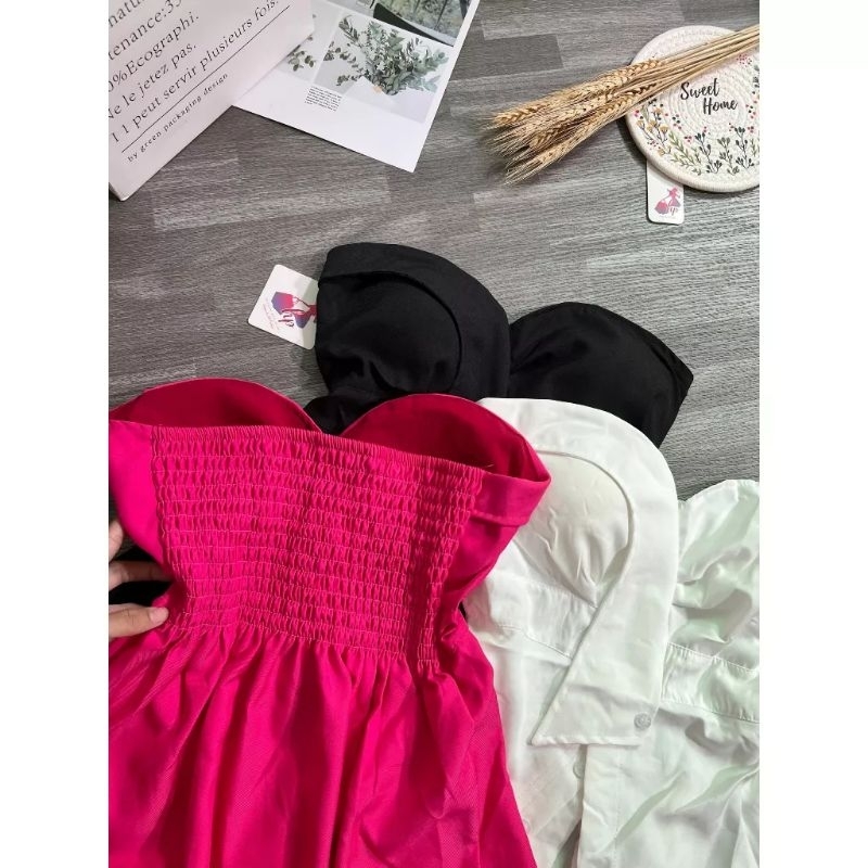 Áo Cúp Ngực Áo Quây Ngực Kèm Mút Đệm Tà Lệch Đính Khuy Nút Nhúng Sau