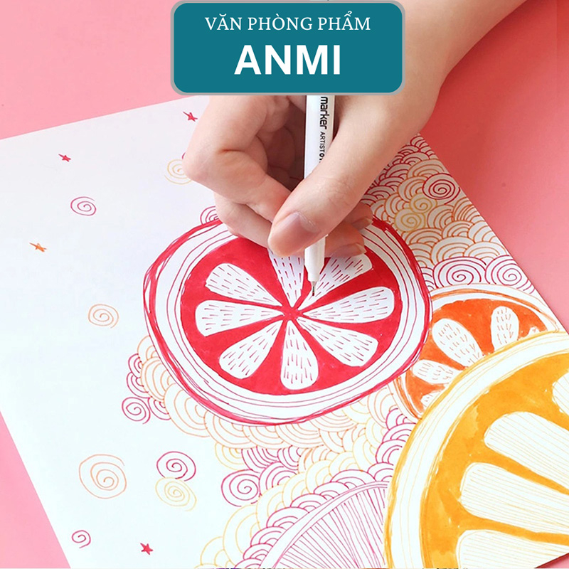 Bút brush dạ 12 màu 2 đầu viết calligraphy văn phòng phẩm ANMI B48