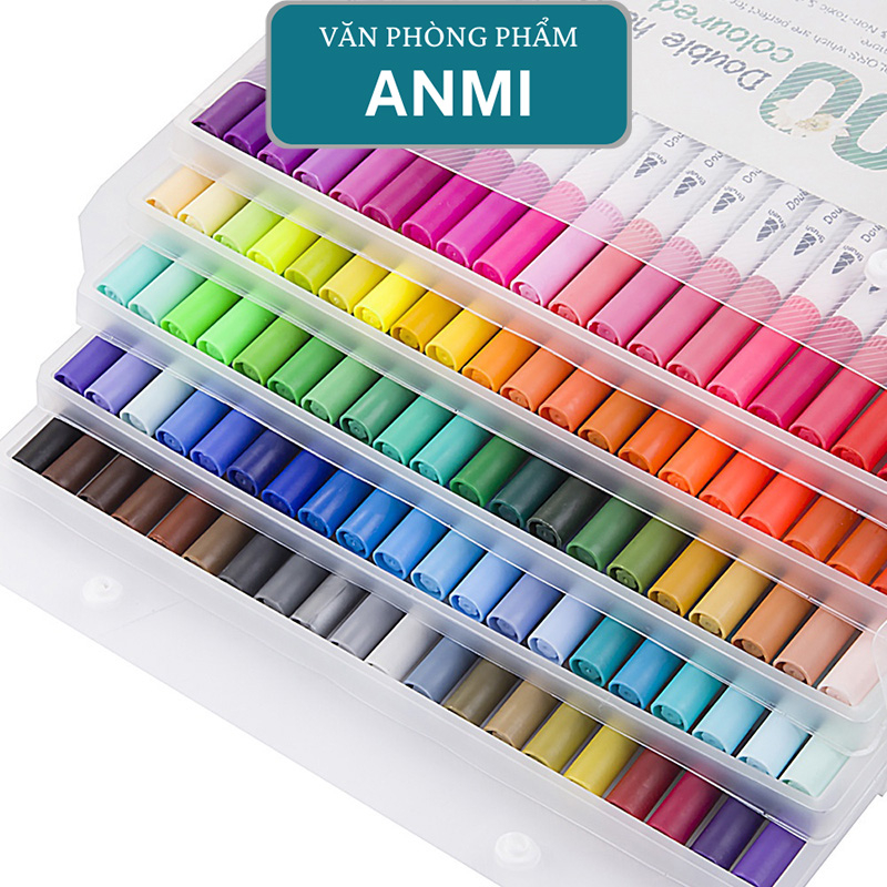 Bút brush dạ 12 màu 2 đầu viết calligraphy văn phòng phẩm ANMI B48