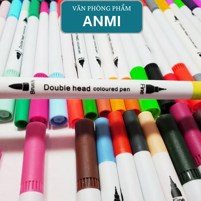 Bút brush dạ 12 màu 2 đầu viết calligraphy văn phòng phẩm ANMI B48