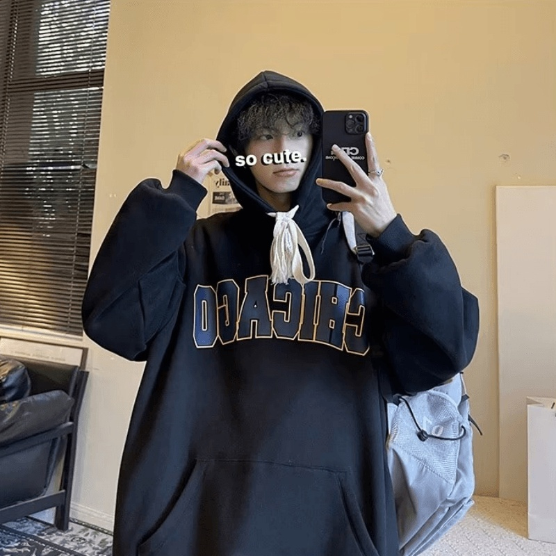 Áo hoodie Oversize Dáng Rộng In Chữ Phong Cách hip hop vải nỉ bông dày