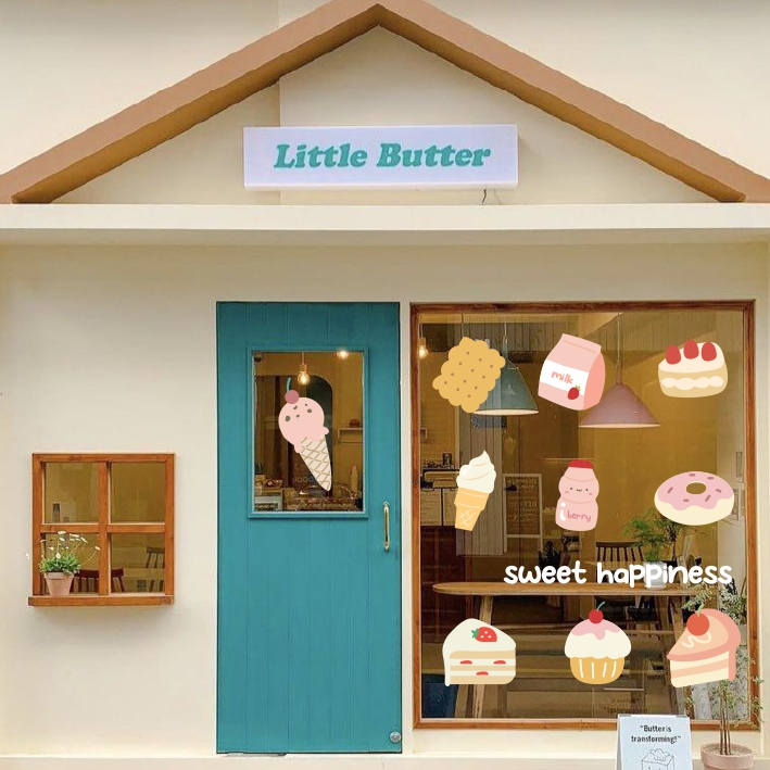 Hình dán trang trí cupcake aesthetic trang trí gương, kính cửa hàng dễ thương 22