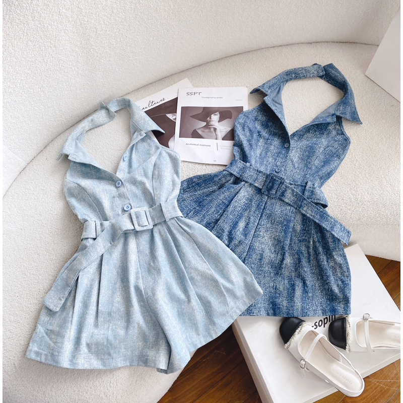 JUMSUIT BELT DENIM XANH